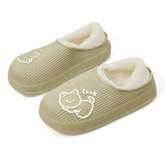Pantuflas De Invierno, Diseño De Gato, Goma Eva Con Chiporro Color Verde Talla 38-39