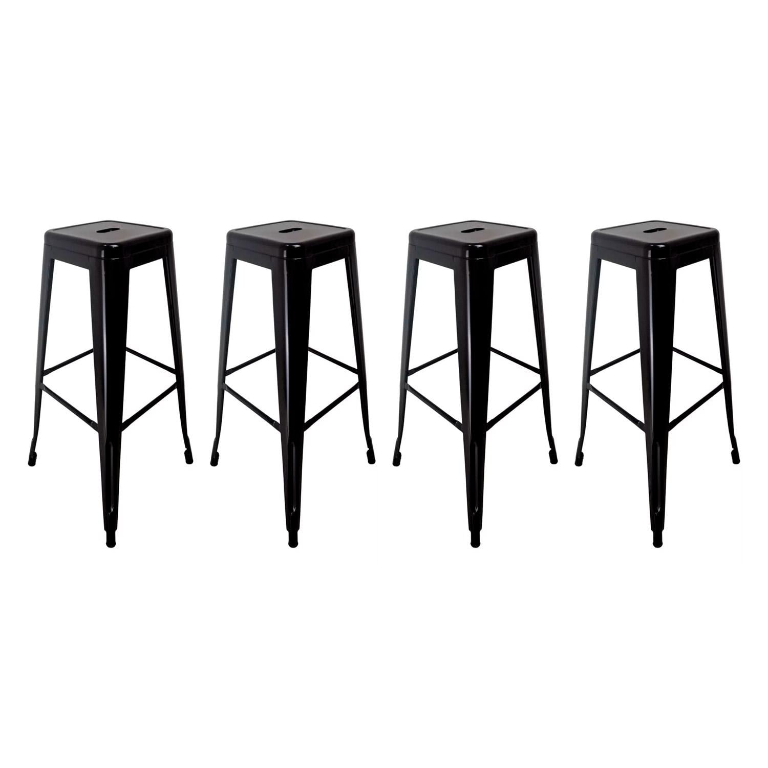 Global Latin Group - Pack 4 Taburete Alto De Metal Para Barra Negro