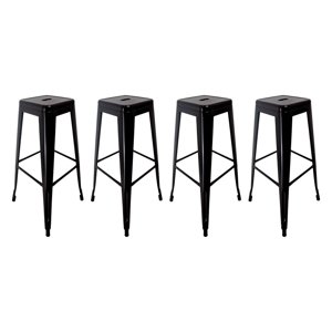 Global Latin Group - Pack 4 Taburete Alto De Metal Para Barra Negro