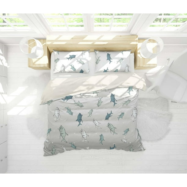 3D Shark Cartoon Funda de edredón Juego de ropa de cama Fundas de almohada 26