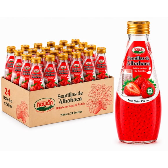 Jugo de Frutilla con Semilla Albahaca x24