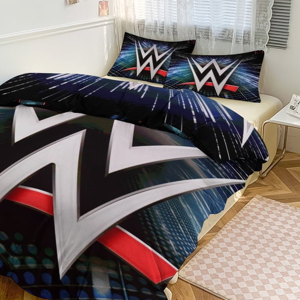 WWE 3-Piece Comforter Set for Bedroom, WWE Bedding Set for Kids Adults, Soft Microfiber Duvet Cover Set with Zipper Closure, 1 Duvet Cover + 2 Pillow Covers