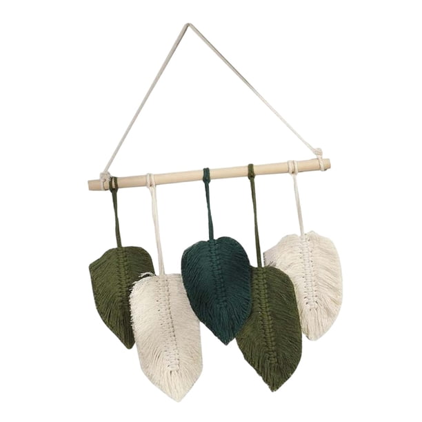 Tapiz colgante de pared de macramé con hojas, decoración artística de pared con borlas, tapiz tejido hecho a mano de regalo para fiesta, sala de estar