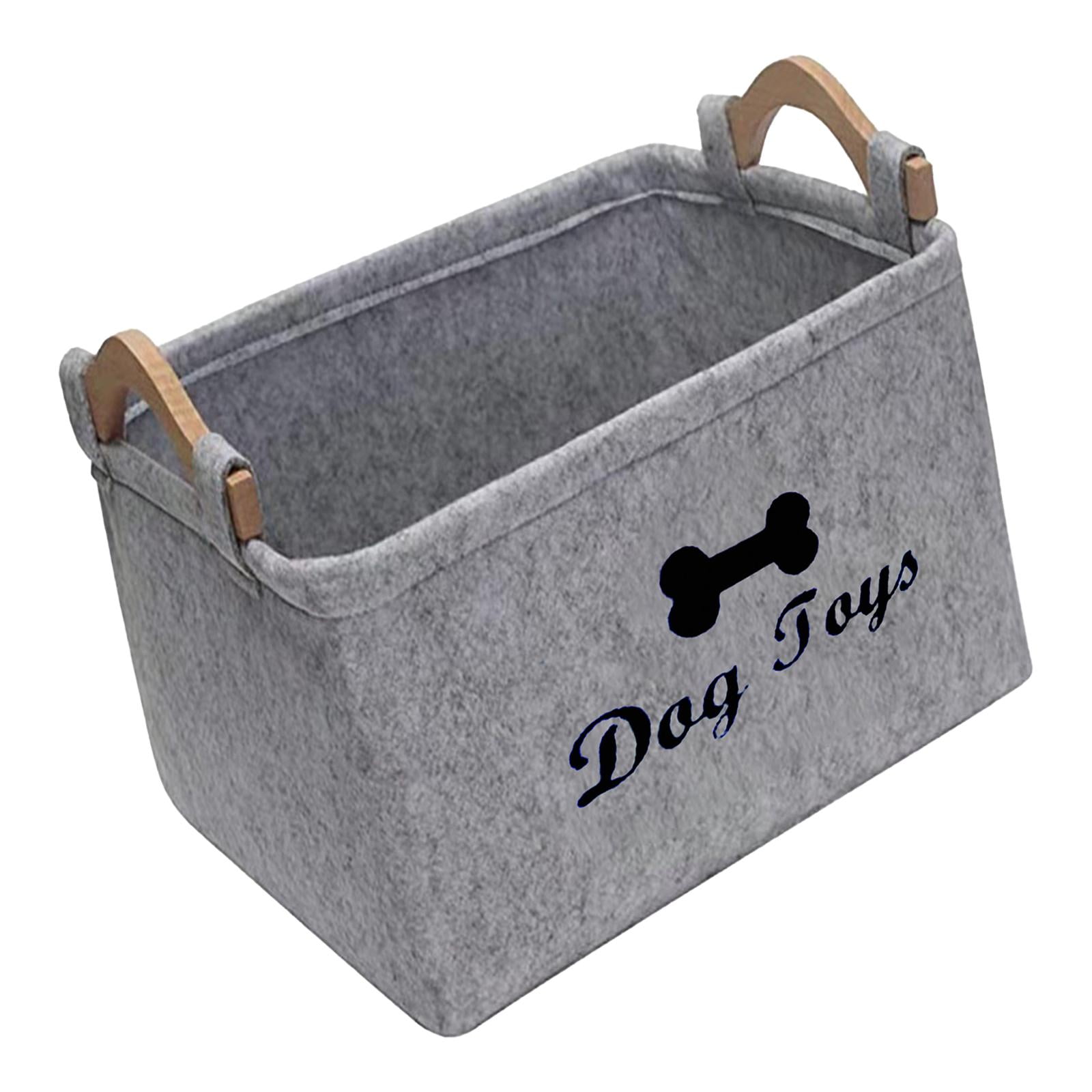 Magideal - Organizador De Juguetes Para Perros, Contenedor Grande Multiusos Con Asas, Organizador De Pecho De Juguete Para Niños, Cesta De Fieltro Para Mascotas, Hueso Gris