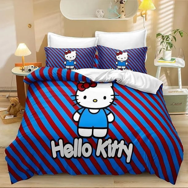 HelloKitty Cute Bed Duvet Cover Funny Anime Cartoon Bedding Sets Lightweight 3 Piece Comforter Sets