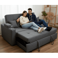 Camila Home - Sofá Cama 2 Plazas Reclinable Con Baúl Y Portavasos Royal Lino Tokio Gris Oscuro