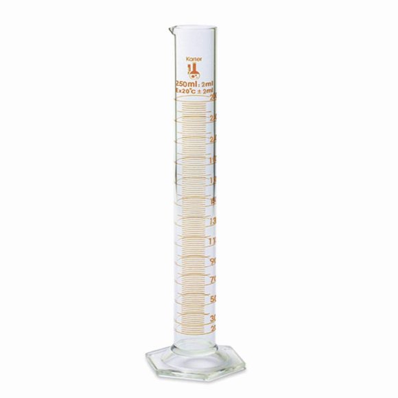 Cilindro graduado Karter Scientific de 250 ml, vidrio borosilicato 3.3