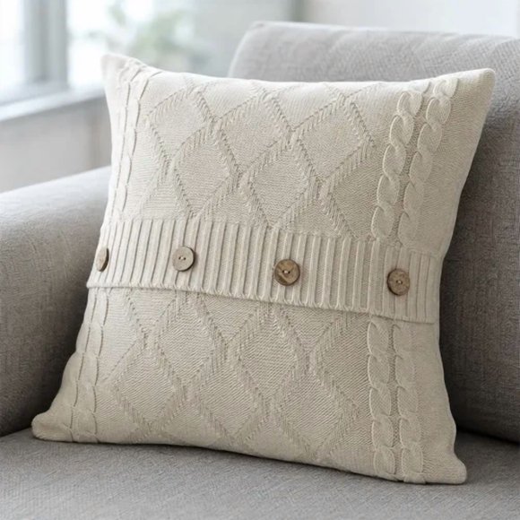 Funda Cojín Decorativo Algodon 45x45cm Cozy Nordico Botones Crema