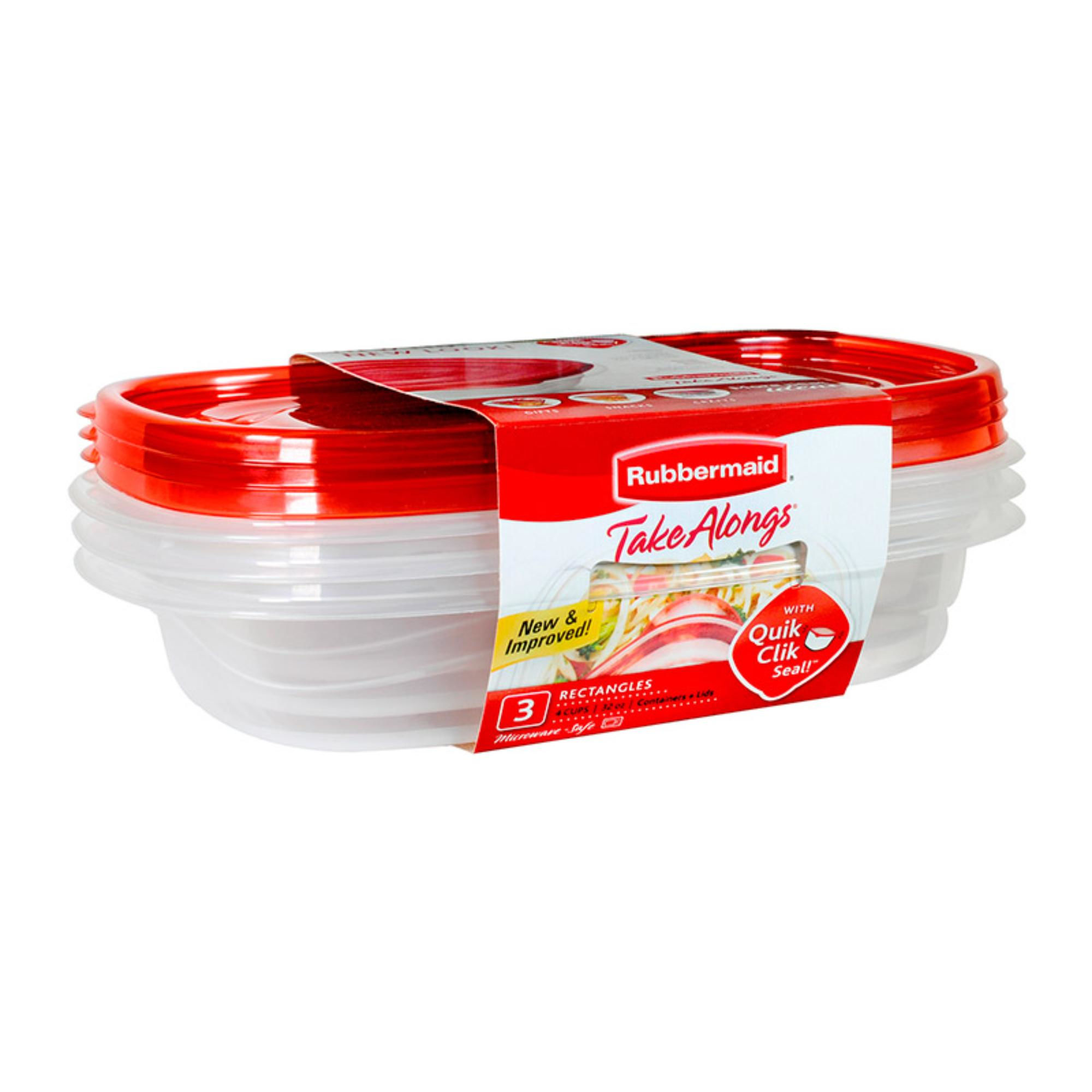 Rubbermaid - Pack De Hermético Takealongs Rectangulares 950ml Plástico 3 Piezas Transparente - Rojo