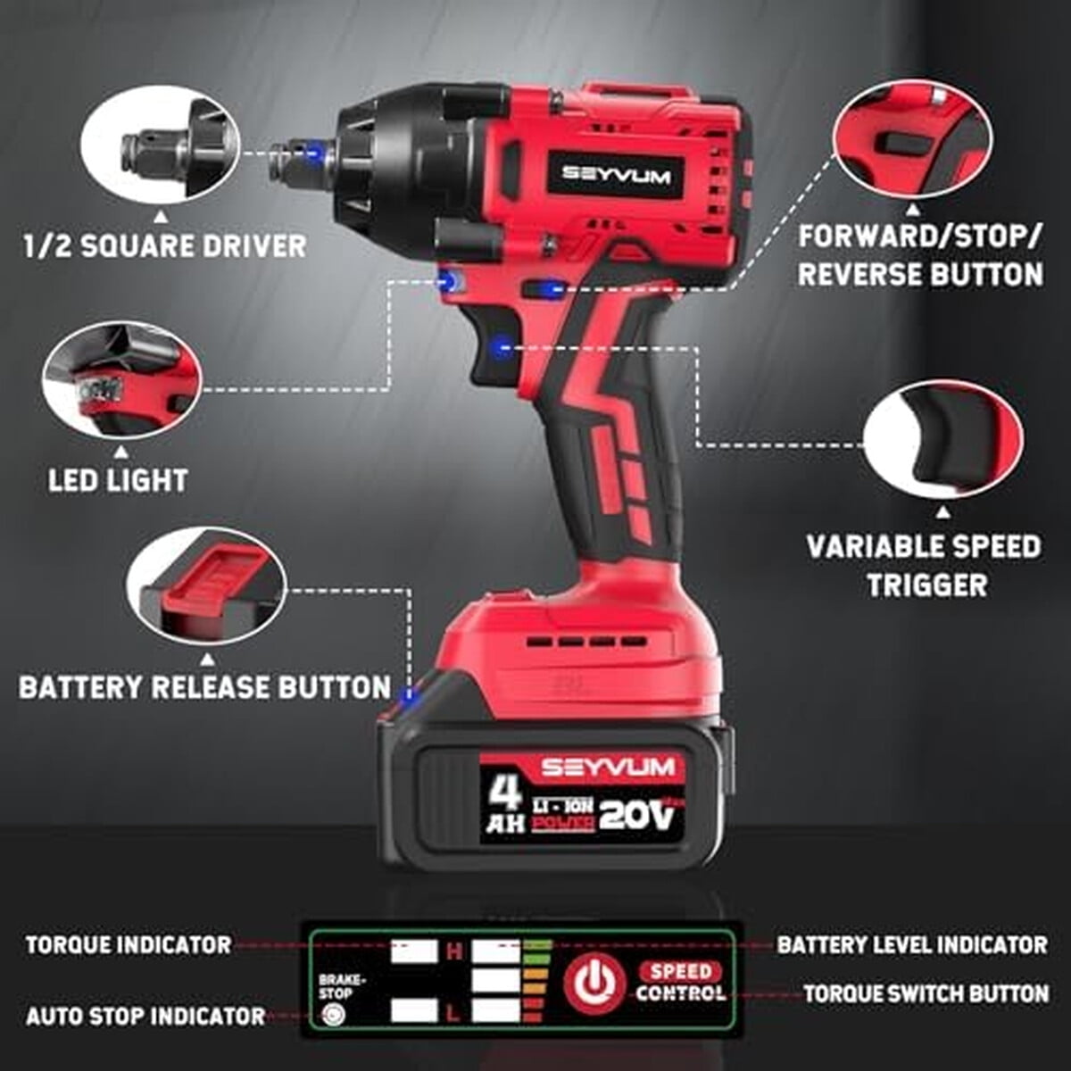 Seyvum - Llave De Impacto Bl12 20v 430nm 12 Batería
