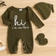 thumbnail image 1 of Infant Casual Outfit - "Hi I'm New Here" Long Sleeve Romper & Hat & Gloves Baby Boys And Girls 4pcs Set Clothes, 1 of 5