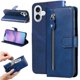 thumbnail image 1 of Funda tipo cartera para iPhone 17 con bolsillo con cremallera y ranuras para tarjetas – Función de soporte Azul, 1 of 5