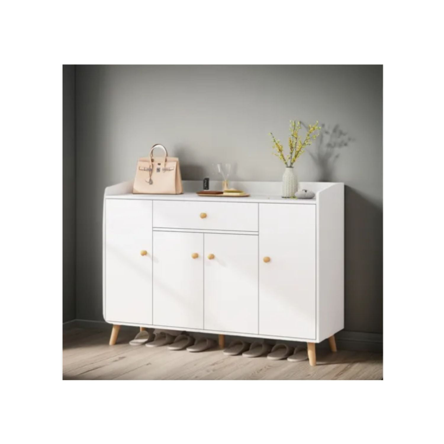 Genérico - Zapatero Organizador 120cmx30x84cm De Madera 4 Puertas Blanco