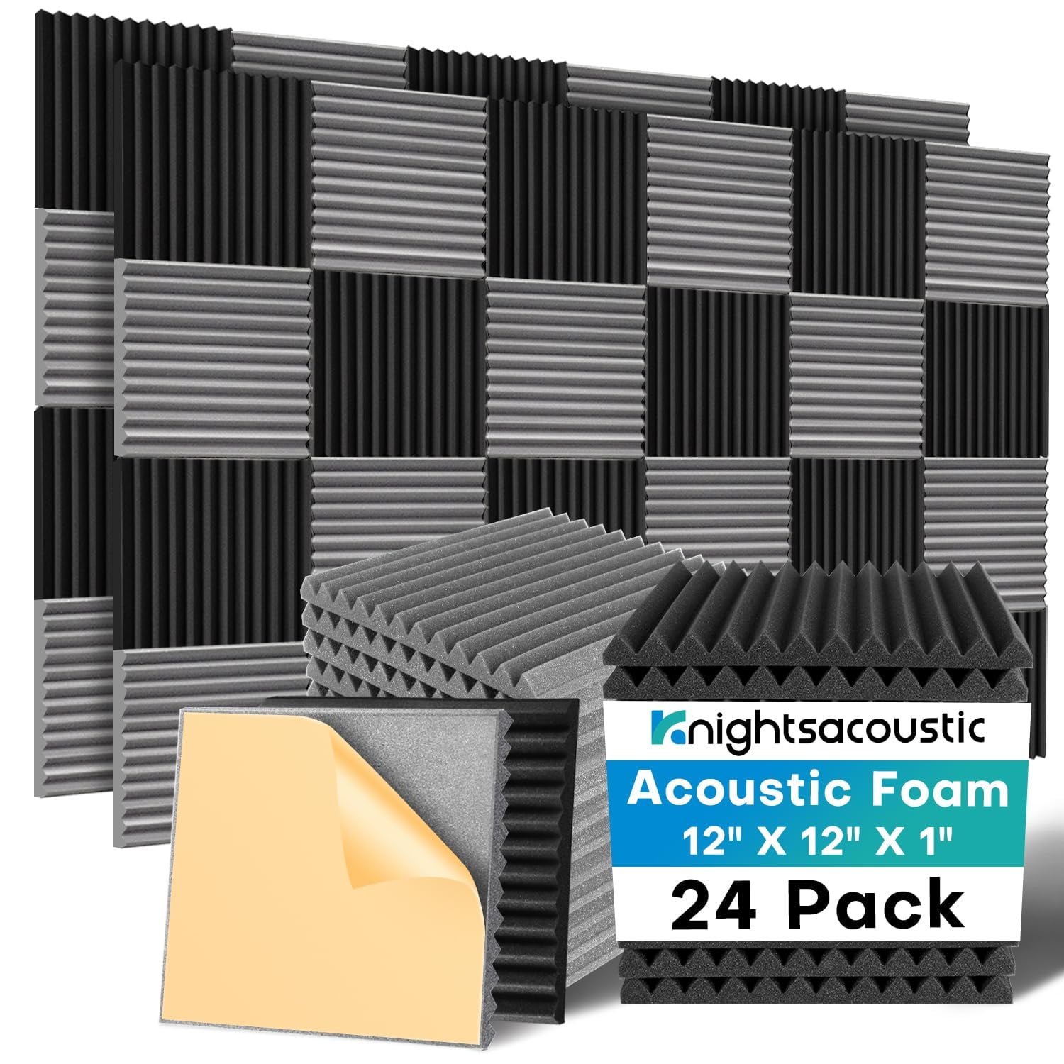 Paneles De Espuma Insonorizados Knightsacoustic De 12 X 12 X 2,5 Cm, Paquete De 24