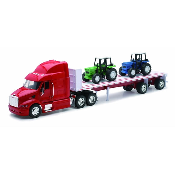 Camión de plataforma plana modelo Diecast New Ray Peterbilt 387 con 2 tractores