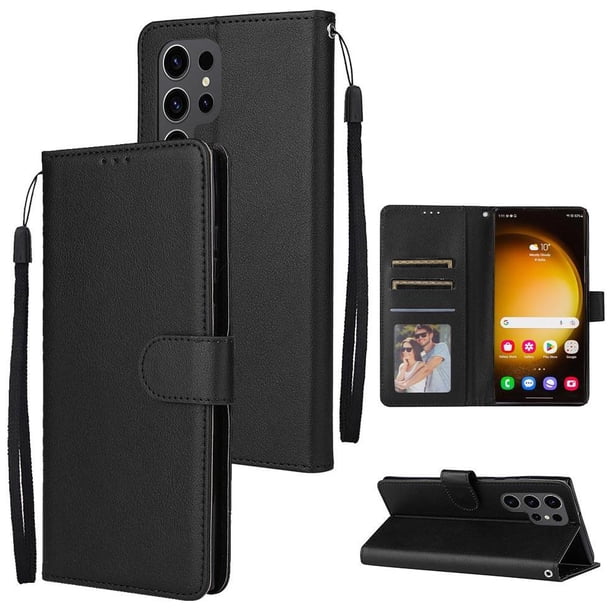 Funda Cartera para Samsung Galaxy S24 Ultra con Tarjetero, Soporte y Cordón - Protección Negro