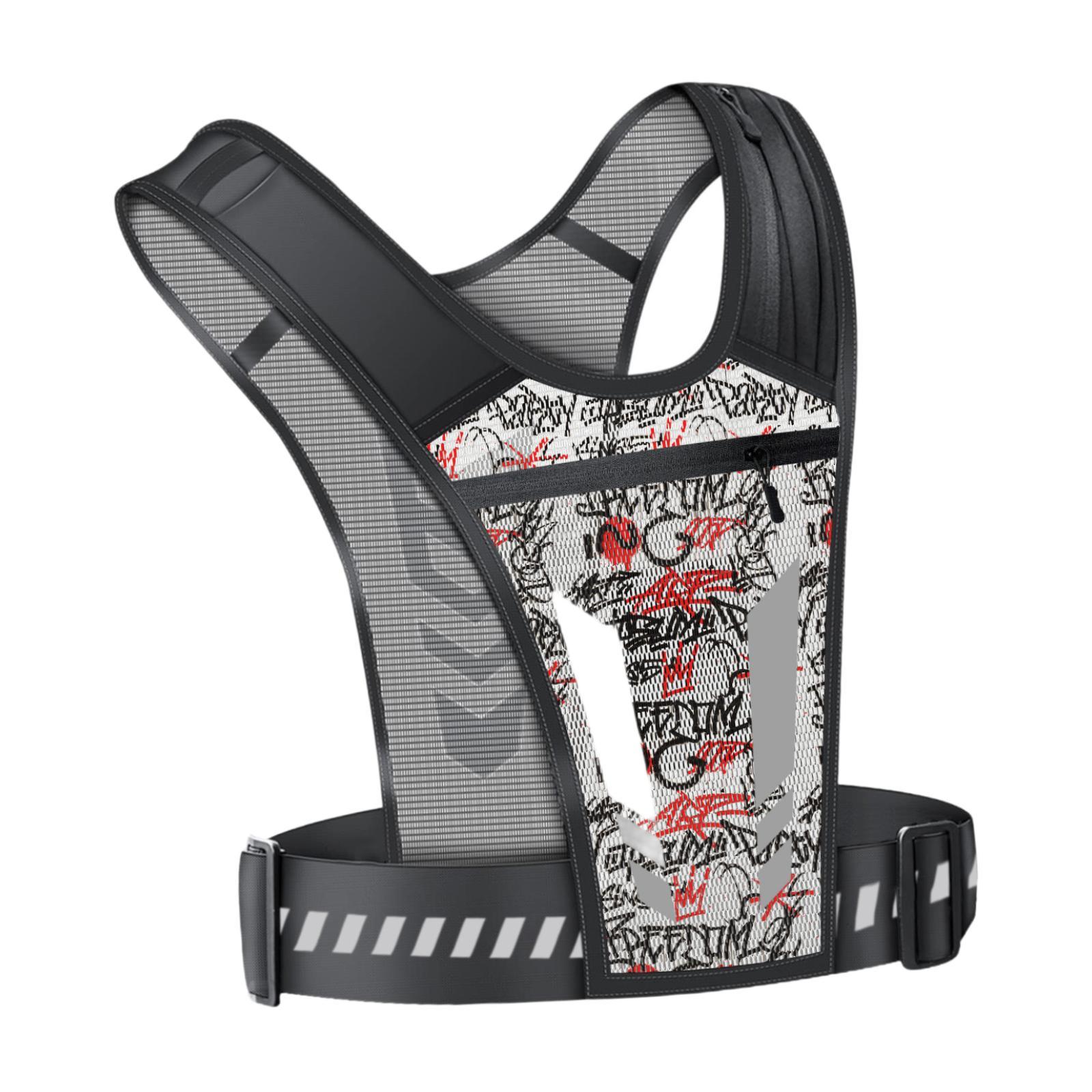 Ioensy - Correr Chaleco Con Tiras Reflectantes Bolsa De Cofre Soporte De Teléfono De Cofre Para Entrenamiento Negro Rojo