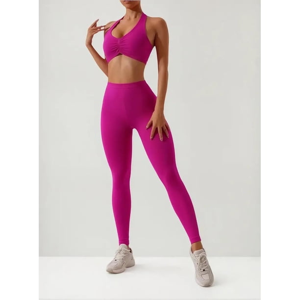 Conjunto Deportivo Mujer Gym Top Leggins Levanta Gluteo fucsia S-M