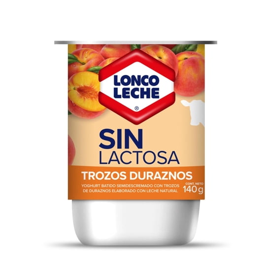 Yoghurt Batido Sin Lactosa Con Trozos Sabor Durazno Pote 140 g Loncoleche