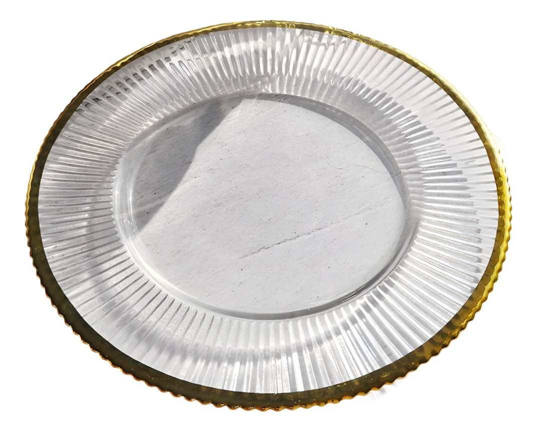 Genérico - Set 3 Plato Transparente Borde Dorado Decoración Jhn