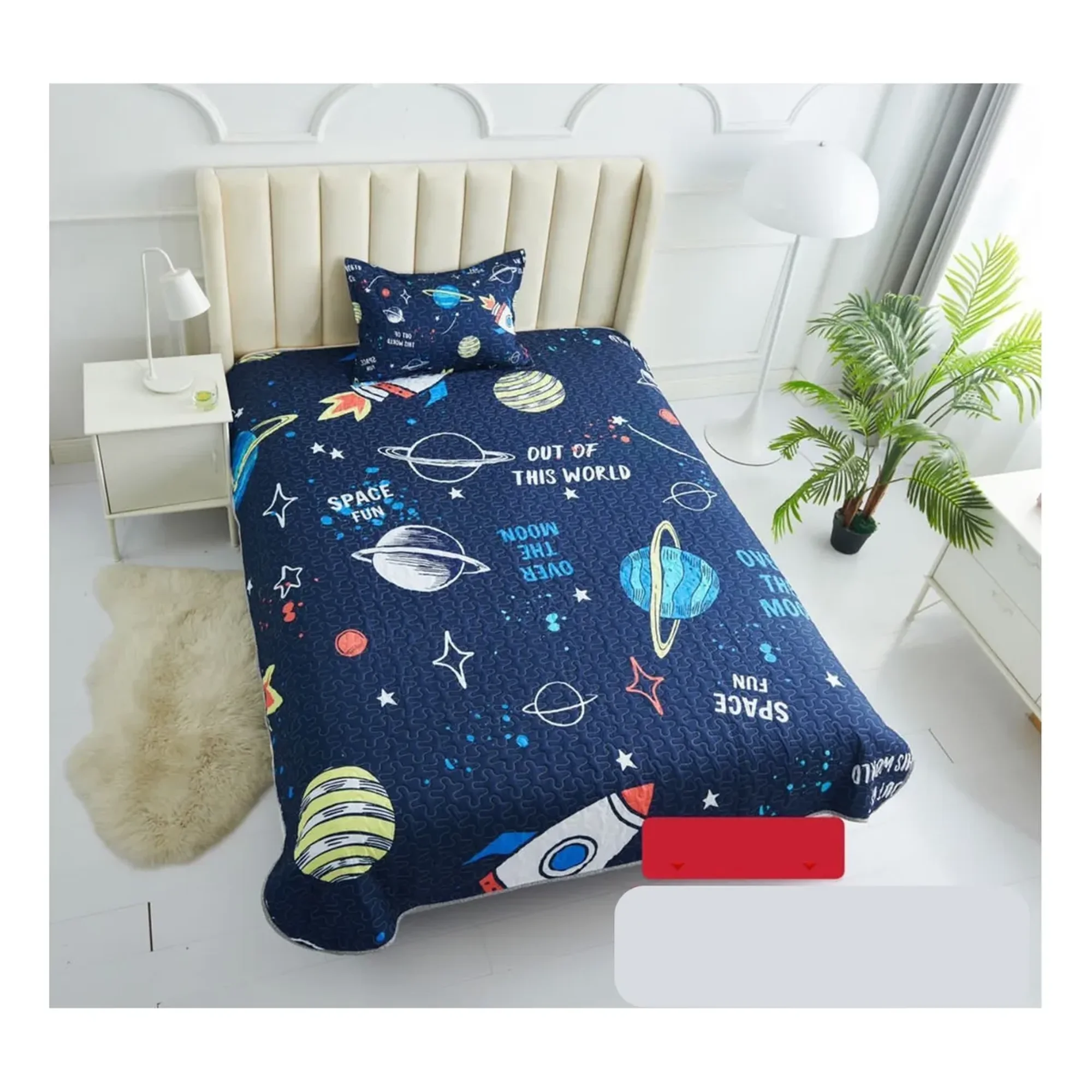 Casadeliacl - Cubrecama Infantil 1.5 Plaza De Verano Algodon, Wym Azul Marino Planetas