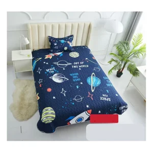 Casadeliacl - Cubrecama Infantil 1.5 Plaza De Verano Algodon, Wym Azul Marino Planetas