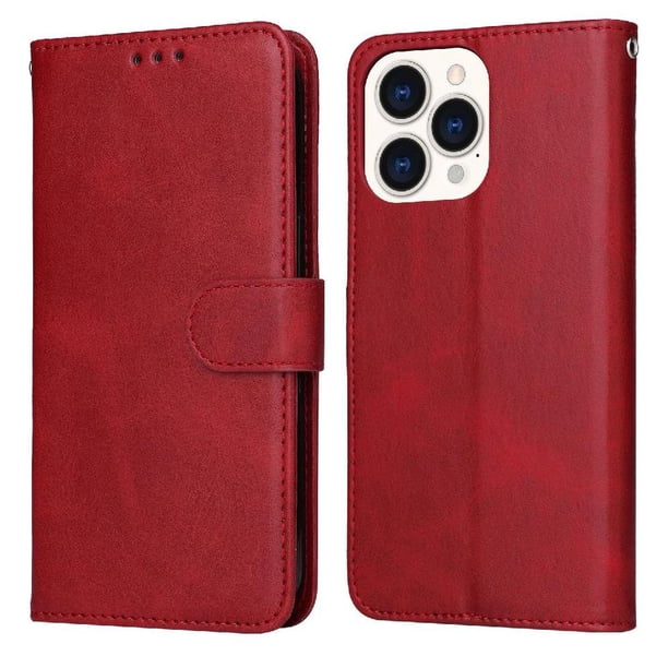 Funda Billetera para iPhone 14 Pro Max con Porta Tarjetas y Soporte Ajustable Rojo