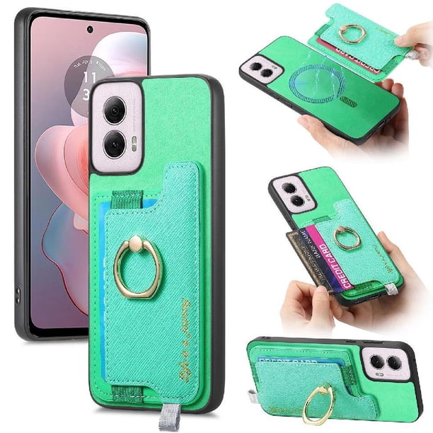 Funda Magnética Para Motorola Moto G Power 2024 5g Con Billetera Y Anillo Protector Resistente Verde
