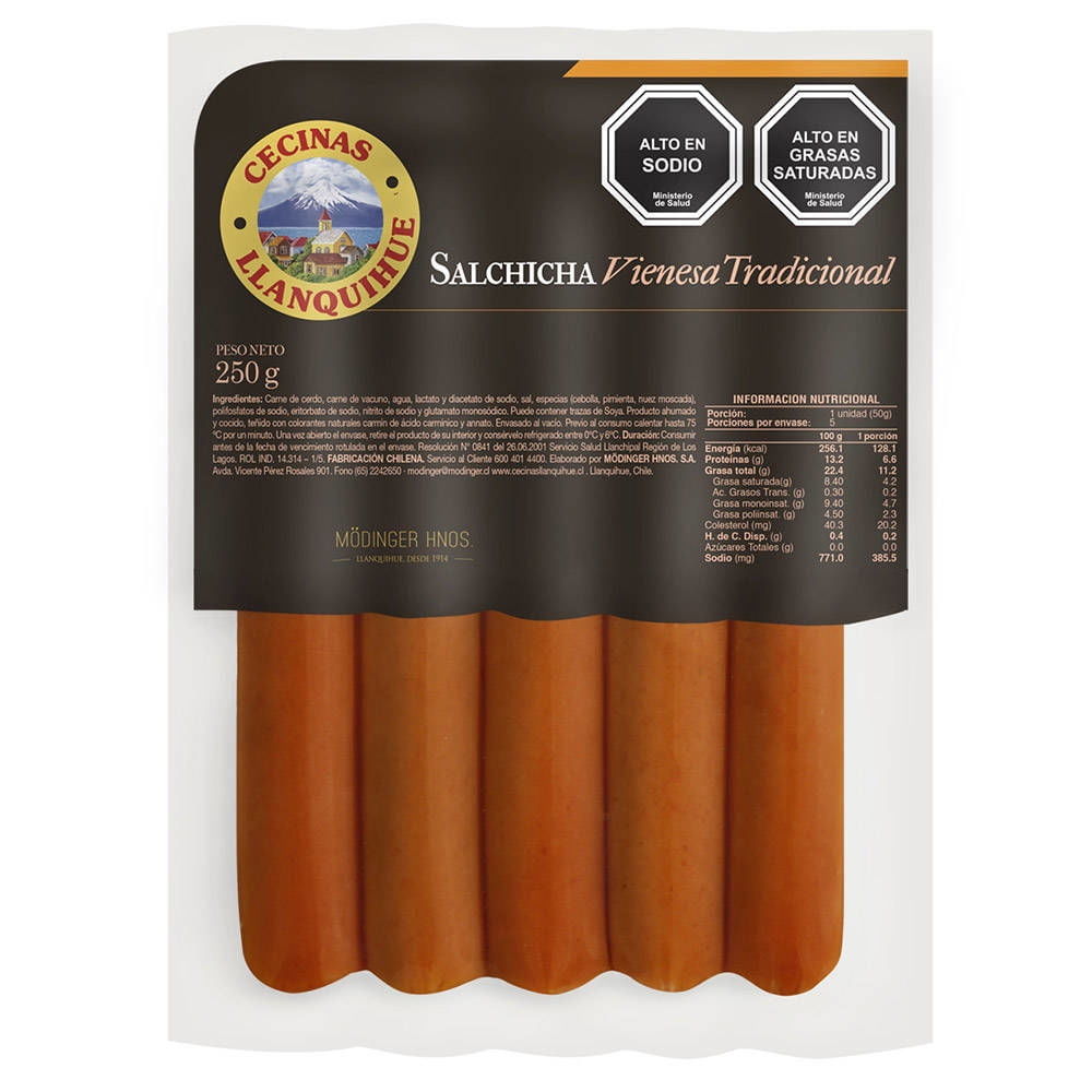 Salchichas Tradicional Paquete 5 Un 250 g Llanquihue