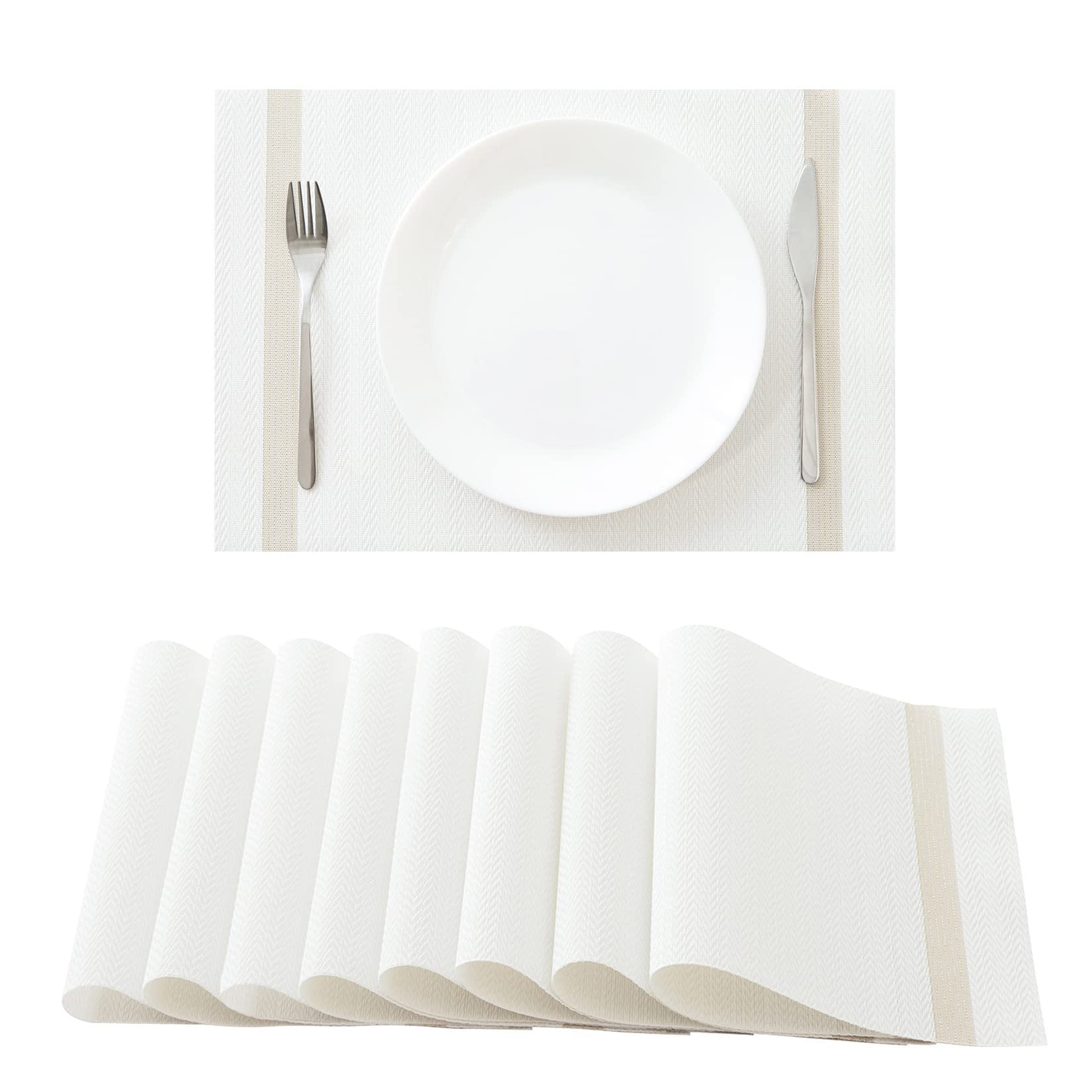 Xmhytop Juego De 6 Manteletes Individuales Para Mesa, Hechos De Pvc Resistente, Antideslizantes Y Termorresistentes, Ideal Para Hogares, Restaurantes Y Cocinas, Estilo T, 45*30cm, Blanco