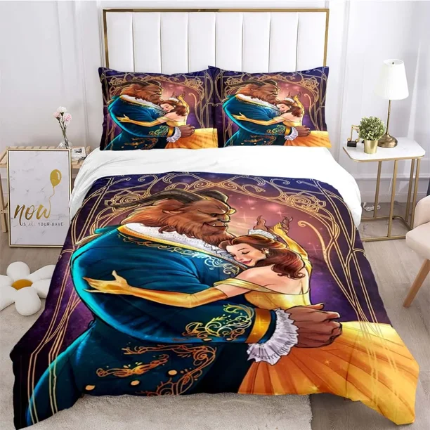 x2508 Bed SheetsThe Beauty and the Beast Quilt Cover Pillowcase Bedding Three Piece Set Multi Size Comforter Set Cover Bedding Sets 3-Piece Bedding Set (1 Duvet Cover + 2 Pillow Shams) nj2508
