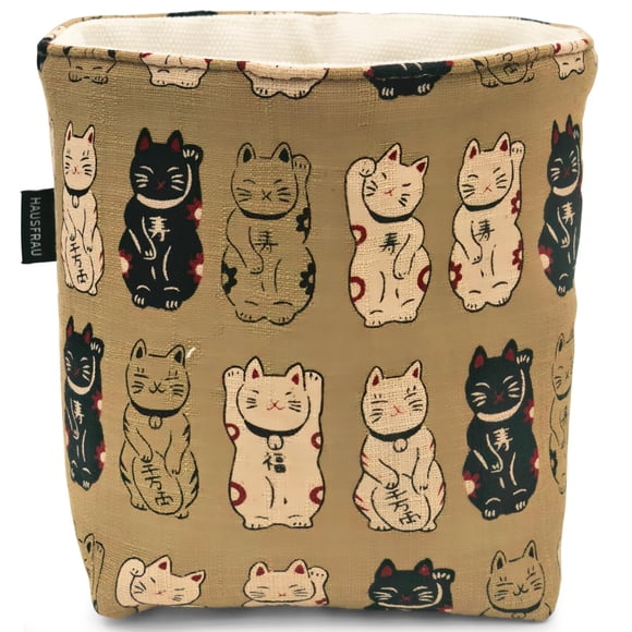 Cesta de almacenamiento HAUSFRAU 10x10x13 cm Beige con gato de la suerte