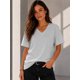 thumbnail image 1 of Polera Cuello V 100% Algodon Manga Corta Basicas Estampar Gris L-xl Lisa, 1 of 3
