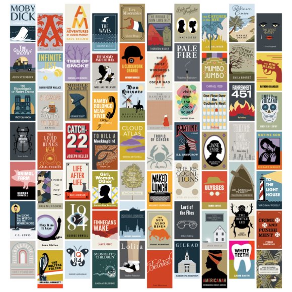 Pop Chart | Kit de collage de pared de novelas destacadas | 70 piezas de impresiones artísticas 4" x 6" | Decoración académica colorida para el hogar, dormitorio o aula | 100 % fabricado en EE. UU.