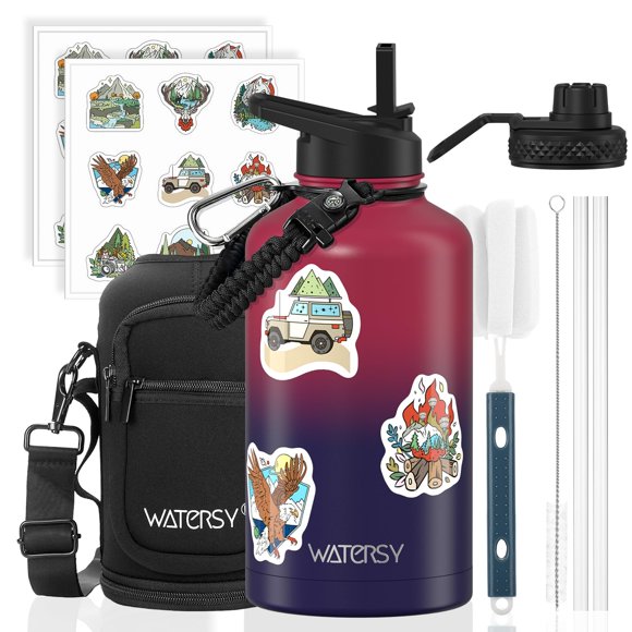 Botella de Agua WATERSY 1900 ml Aislada con Pajilla, Roja