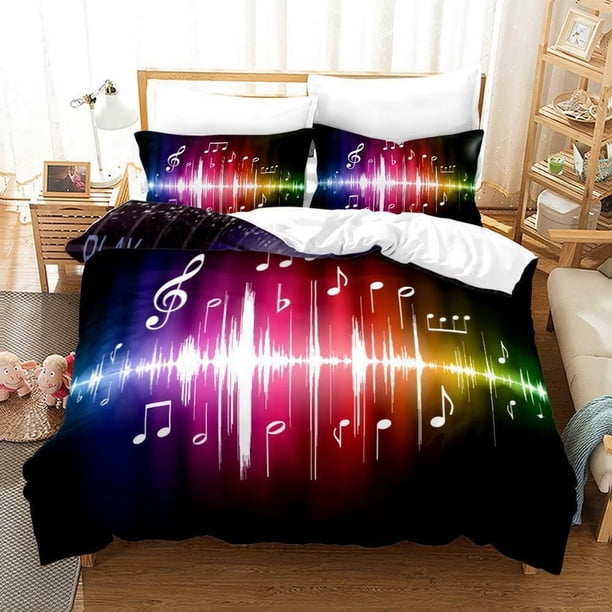 Music Note Piano Quilt Duvet Cover Set Bedspread Bedroom Decor3-Piece Bedding Set