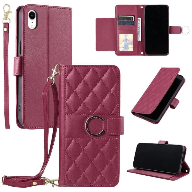 Funda tipo billetera FOXDOCK para iPhone XR – Tapa abatible con correa para mujer