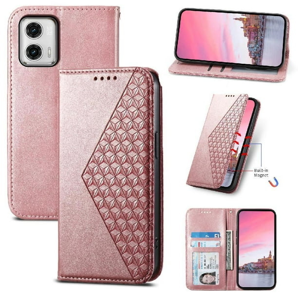 Funda Flip FOXDOCK para Motorola Moto G73 , Estilo Billetera con Diseño Rombo, Correa de Mano y Soporte, Uso Diario