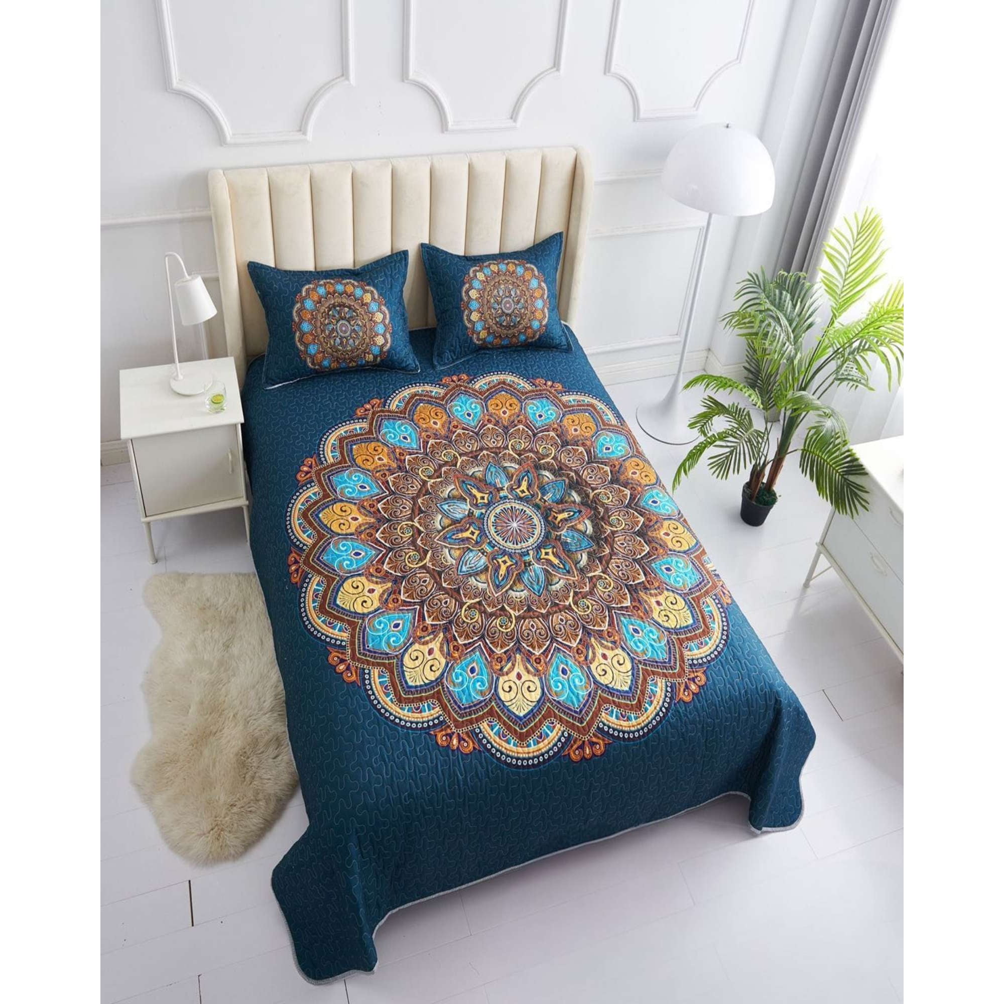 Genérico - Cubrecama 2 Plazas Mandala Material Quilt