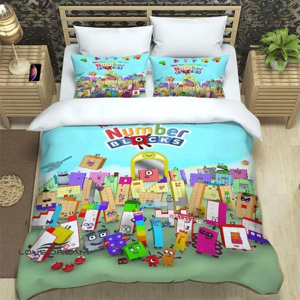 Cartoon Number-Blocks Bedding Set,Duvet Cover Comforter Bed Set Quilt Cover Pillowcase, Boys Girls Adults Bed Sheets