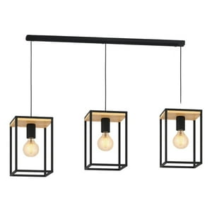 Lampara Colgante Industrial 3 Luces Marco Metal Madera Lau