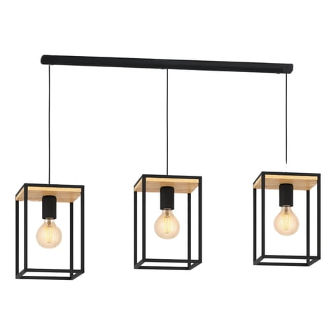 Genérico - Lampara Colgante Industrial 3 Luces Marco Metal Madera Lau