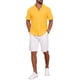 thumbnail image 2 of INSPIRE CHIC Camisa de Hombre con Cuello de Campamento, Botones Abajo, Manga Corta, Tejido Texturizado Hueco, Talla L, Amarillo, 2 of 6
