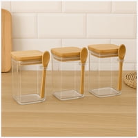 Disparo - Set 3 Frasco Contenedor 1400Ml 15Cm Cuadrado Cuchara Bambú