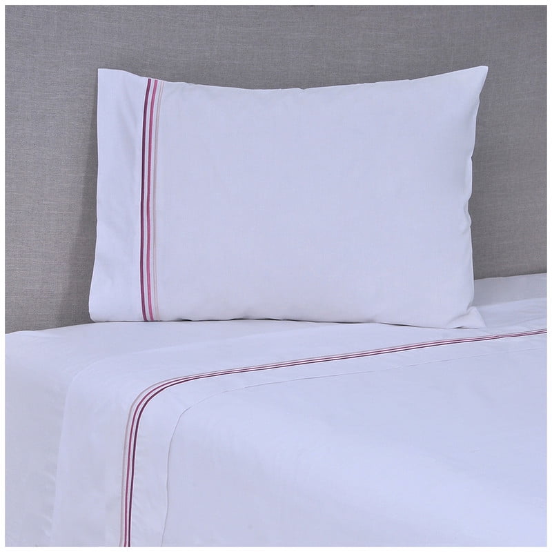 Mashini - Juego De Sábanas Bordada. 144 Hilos 1.5 Plaza Line Rosado