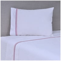 Mashini - Juego De Sábanas Bordada. 144 Hilos 1.5 Plaza Line Rosado