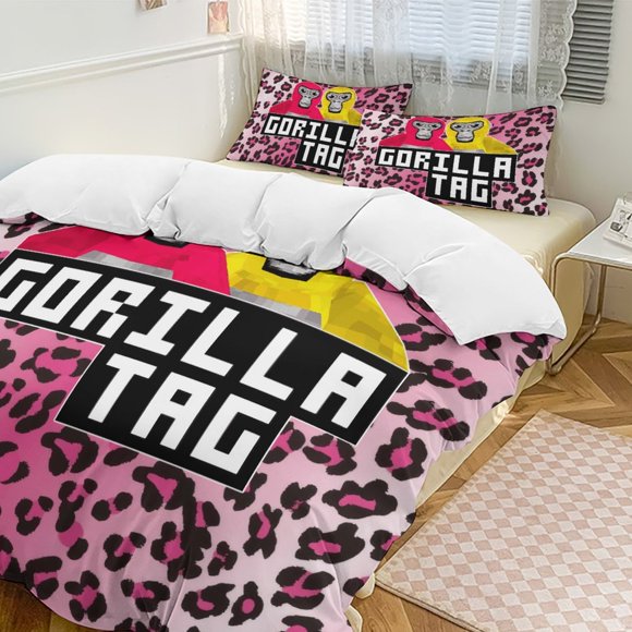 Pink Fade Leopard Gorilla Tag Comforter Set Soft 3 Pcs Twin Bedding Sets Thicken for All Season