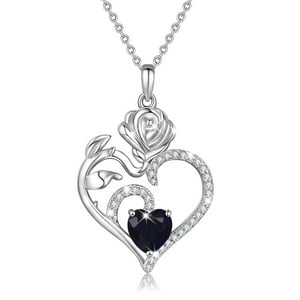 Collar Heshpaws 925 Sterling Silver Birthstone Rose Flower Heart Pendant 18+2""