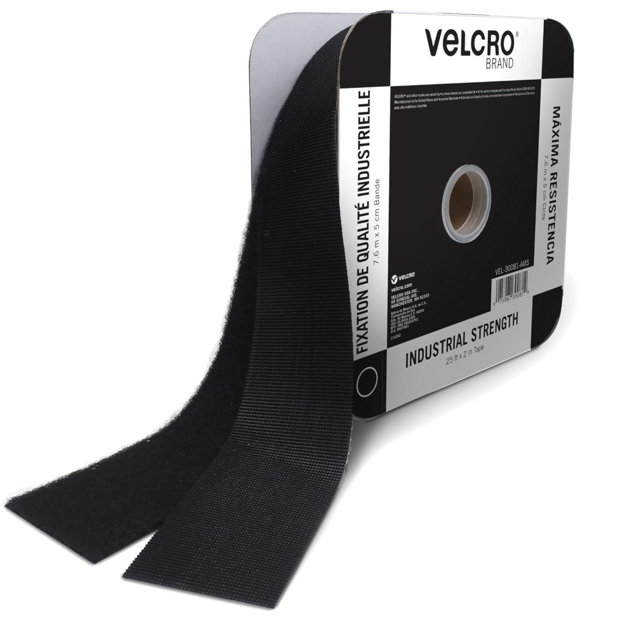 Velcro Brand - Cinta Adhesiva Tipo Gancho Y Bucle Marca Velcro, Resistente, 25 Pies X 2 Pulgadas, Negra