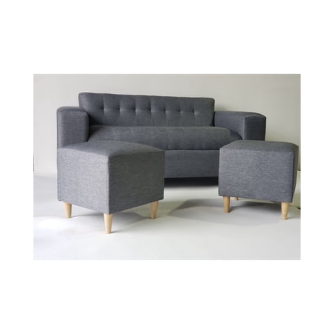 Muebles New - Sofa Dos Cuerpos Mas Dos Puff Gris Oscuro Lino